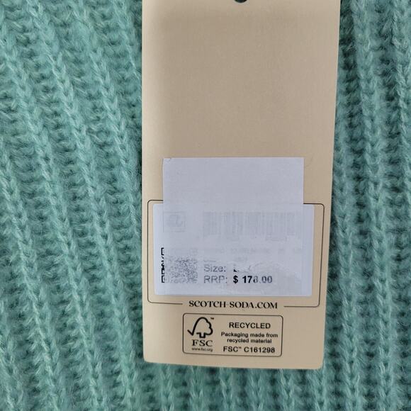 Scotch & Soda Mint Green Fuzzy Cardigan Wool Large - Picture 3 of 6